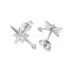 304ステンレススチールスタッドピアス  スター  カン付き  ステンレス鋼色  15.5x11.5mm  穴：1.6mm  ピン：1mm&nbsp;STAS-K291-13B-P