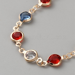 Латунные цветные стеклянные плоские круглые звенья цепи ожерелья&nbsp;NJEW-WH0016-78