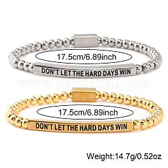 Set aus elastischen Perlenarmbändern aus Edelstahl 304 mit dem Spruch „Lass dich nicht von den harten Tagen besiegen“.&nbsp;NR1474-4