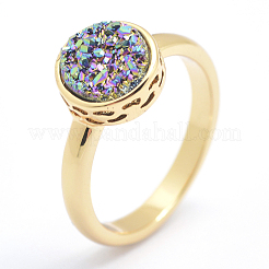 Гальванизированный естественный druzy агат кристалл палец кольца RJEW-I054-11G-RS