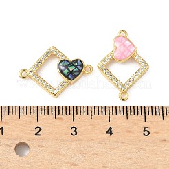 Подвески в виде ромба из латуни с микропаве из прозрачных кубических цирконий и ракушек с сердечками&nbsp;KK-I357-02G