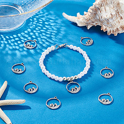 304ステンレススチールペンダント10個  海の波とフラットラウンド  ステンレス鋼色  21x18x1.5mm  穴：1.5mm&nbsp;STAS-UN0041-64