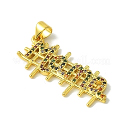母の日 本物の 18K ゴールドメッキ真鍮マイクロパヴェランダムカラーキュービックジルコニアペンダント  カドミウムフリー＆ニッケルフリー＆鉛フリー  ワードママ  カラフル  15x32x2mm  穴：5x3.5mm&nbsp;KK-H472-06D-G01