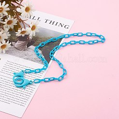 個性的不透明なアクリルアズキチェーンネックレス  ハンドバッグチェーン  プラスチック製のカニカン付き  ディープスカイブルー  23.03インチ（58.5cm）&nbsp;NJEW-JN03432-02