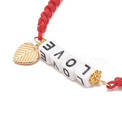 Braccialetto di perline intrecciate word love con ciondolo a forma di cuore smaltato in lega&nbsp;BJEW-JB07834