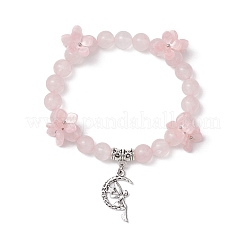 Браслеты с подвесками из натурального розового кварца с круглыми бусинами BJEW-TA00615-03
