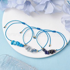 30個 30スタイル 天然宝石編みビーズブレスレット  真鍮のビーズで  チップ  内径：2-7/8インチ（7.3cm）  1個/スタイル&nbsp;BJEW-JB11146