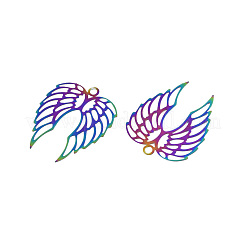 ステンレスペンダント201個  エッチングされた金属装飾  ウイング  虹色  40x33x0.3mm  穴：3mm&nbsp;STAS-N102-09M