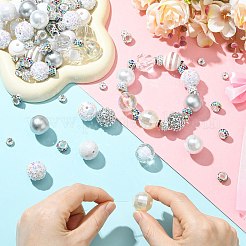DIYジュエリー作成キット  アクリル＆樹脂＆プラスチックビーズ50個を含む  ポリマー粘土ラインストーンビーズ50個  50個真鍮ラインストーンスペーサービーズ  ホワイト  20mm  穴：2.5mm&nbsp;DIY-CJ0003-41