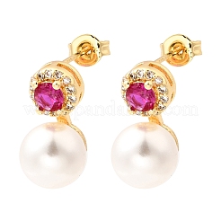 Круглые серьги-гвоздики из латуни с микропаве из кубического циркония EJEW-A135-20G