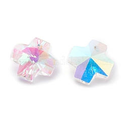 クリアガラスチャーム  多面カット  バックメッキ  クロス  クリアAB  14x14x7mm  穴：1.6mm&nbsp;GLAA-O020-01B