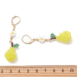 電気メッキガラスと304ステンレススチール製のレバーバック式ドロップピアス  梨  きいろ  58~59x15.5~16mm&nbsp;EJEW-MZ00724-01