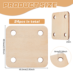 木製編み物かぎ針編みボード  4穴  正方形  湯通しアーモンド  4.95x4.95x0.2cm  穴：6mm&nbsp;WOOD-WH0034-29