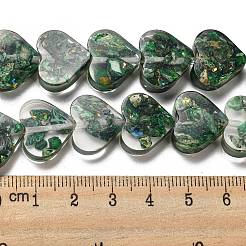 天然の染色されたインペリアルジャスパーと樹脂ビーズの連売り  ハート  濃い緑  14x16x5mm  穴：1.2mm  約13個/連  6.81インチ（17.3cm）&nbsp;G-G083-B06-01