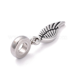 304ステンレススチール製ヨーロピアンダングルチャーム  大穴ペンダント  翼  アンティークシルバー  29.5mm  穴：4mm  翼：19.5x6x2mm&nbsp;STAS-I194-05AS