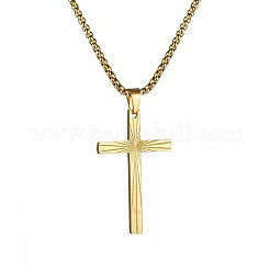 Colliers pendentifs croix religieuse texturés en acier inoxydable 304 pour hommes&nbsp;WG3C795-02
