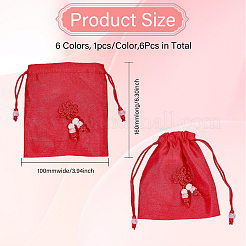 6 шт. 6-х цветные прямоугольные тканевые упаковочные мешочки ABAG-CA0001-15