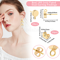 20 шт. плоская круглая латунная фурнитура для сережек-гвоздиков&nbsp;KK-BBC0013-96D