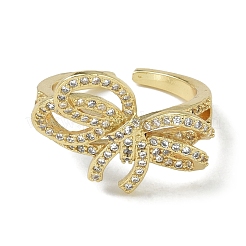 Стойка с покрытием из латуни микро-паве с кубическим цирконием и открытыми манжетами с бантом для женщин&nbsp;RJEW-C088-01G