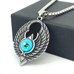 Винтажные готические ожерелья из нержавеющей стали с подвеской в виде голубого глаза с крыльями для мужчин HQ9995