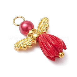 Perline di fiori di resina opaca con perline rotonde di perle di vetro e perline di ali di fata in lega in stile tibetano e perni con testa a sfera in ottone pendenti&nbsp;PALLOY-JF03594-01