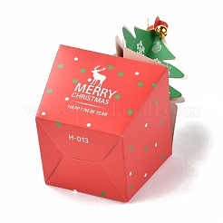 クリスマステーマ紙折りギフトボックス  鉄線＆ベル付き  プレゼント用キャンディークッキーラッピング  クリスマスツリー模様  9x9x15.5cm&nbsp;CON-G012-02B