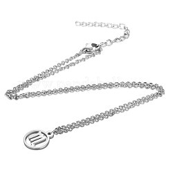 変色しない201ステンレススチールペンダントネックレス  星座のあるフラットラウンド  蠍座  16.3インチ（40cm）x1mm&nbsp;NJEW-S063-TN505-8