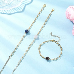 3 комплект браслетов-цепочек из натурального розового кварца&nbsp;BJEW-JB12646