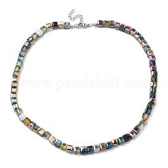 Ожерелье из стеклянных кубических бусин с застежками из нержавеющей стали 304 NJEW-JN04400