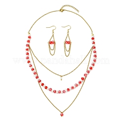 Unterlegscheibe 304 Edelstahl & Glasperlen-Halskette und Ohrring-Set für Damen&nbsp;SJEW-JS01384-02