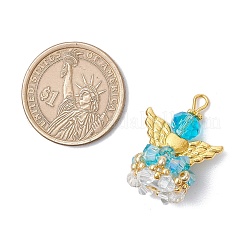 ガラスチャーム  角度  合金製ウィングビーズと鉄製ループ付き  多面カット  ターコイズ  30x21.5x16mm  穴：2.2~3.6mm&nbsp;PALLOY-MZ00664-03