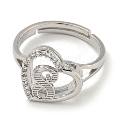 Anelli regolabili da donna a cuore con portalettere placcati in ottone con micro pavè di zirconi cubici&nbsp;RJEW-I105-06P-S