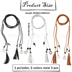 3 шт. 3-цветный плетеный ремень-цепочка с кисточками из искусственной кожи в стиле бохо AJEW-GF0011-98