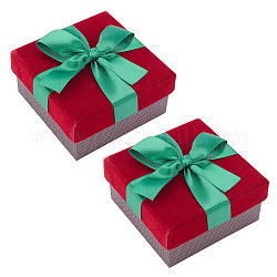 Cajas de dulces de papel cuadradas, con cinta y ternera, para el embalaje de regalo, de color rojo oscuro, 10.2x10.1x5.1 cm, diámetro interior: 9.3x9.2 cm