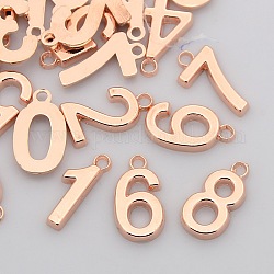 Plating Zinc Alloy Number Charms, Lead Free & Cadmium Free & Nickel Free, Rose Gold Metal Color, Mixed, 18x6~10x2mm, Hole: 2mm