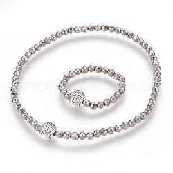 Ensembles de bijoux en hématite synthétique non magnétique, bracelets et bagues, Avec des billes de bouddha en alliage, facette, ronde, 2-1/4 pouce (5.7 cm), taille 10, 20mm