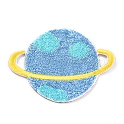 コンピューター化された刺繡布自己粘着パッチ  パッチにこだわる  マスクと衣装のアクセサリー  アップリケ  惑星  ブルー  38x51.5x1.5mm