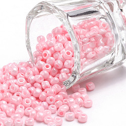 Perles de rocaille en verre, opaque graine de couleurs, petites perles artisanales pour la fabrication de bijoux bricolage, ronde, rose, 3mm, Trou: 1 mm, environ 10000 pcs / livre