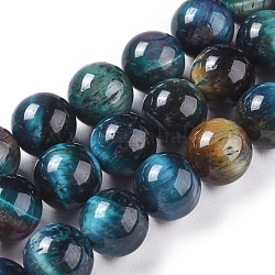 Natürlichen Tigerauge Perlen Stränge, gefärbt und erhitzt, Runde, marineblau, 12 mm, Bohrung: 1 mm, ca. 32 Stk. / Strang, 15.3 Zoll (39 cm)