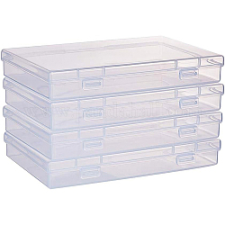 Benecreat 4 Packung 17x10.5x2.5 cm Zoll große durchsichtige Plastikbox Behälter klarer Aufbewahrungsorganisator mit Klappdeckel für kleine Bastelzubehör Bürobedarf Clips