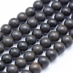 Brins de perles en bois d'ébène naturel, ronde, teinte, 6mm, Trou: 1mm, Environ 64 pcs/chapelet, 15.7 pouce (40 cm)