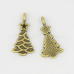 Tibetan Style Alloy Pendants, Cadmium Free & Nickel Free & Lead Free, Christmas Tree, Antique Bronze, 21x11mm, Hole: 1mm