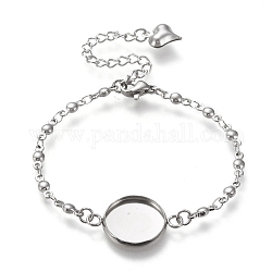 304 Stainless Steel Bracelet Making, with Lobster Claw Clasps and Flat Round Cabochon Settings, Stainless Steel Color, Tray: 14mm, 6-1/8 inch(15.5cm)