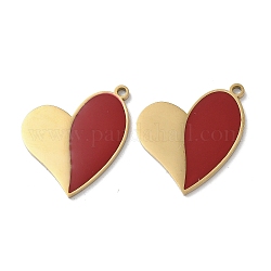 Ion Plating(IP) 304 Stainless Steel Pendants, with Enamel, Heart Charm, Golden, 19.5x22x1.5mm, Hole: 1.6mm