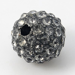 Perles de strass en alliage, Grade a, ronde, gunmetal, diamant noir, 10mm, Trou: 2mm