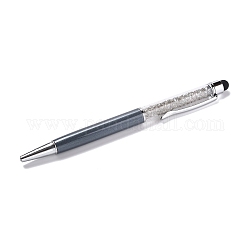 Penna touch screen in silicone e plastica, penna a sfera in alluminio, con perline a forma di diamante in resina trasparente, grigio, 146x13x10mm