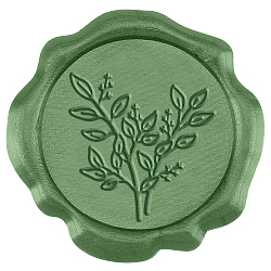 Chgcraft 50 pièces autocollants adhésifs pour sceau de cire, décoration de sceau d'enveloppe, pour le cadeau de bricolage de scrapbooking d'artisanat, vert olive, feuille, 30mm