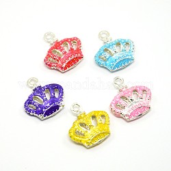 Silver Plated Alloy Enamel Pendants Crown Charms, Mixed Color, 17x16x4mm, Hole: 2mm