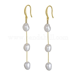 Pendientes colgantes de perlas naturales para mujer., con 925 fornituras de plata de ley, pepitas, real 14k chapado en oro, 75~81mm