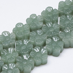 Perles d'aventurine vert naturel sculpté, prunier, 13~14x13~14x7~8mm, Trou: 1mm, Environ 16 pcs/chapelet, 8.2 pouce ~ 8.6 pouces